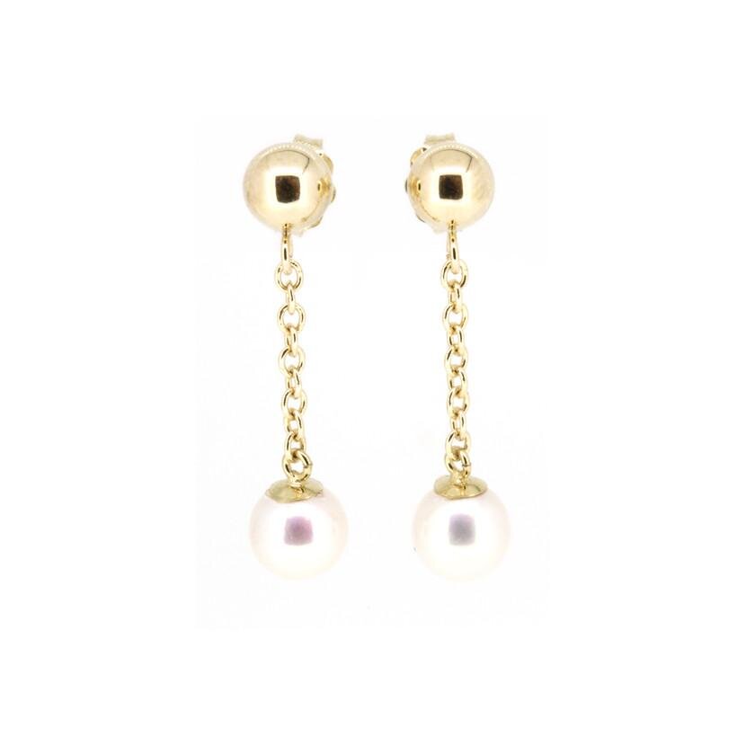 Gold Ball Pearl Linear Earrings